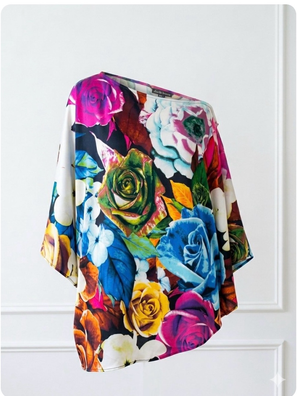 Vibrant Multicolor Floral Satin Tunic Top